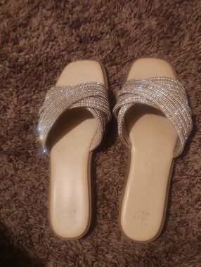 Target Rhinestone Crossover Slide Sandals in Cream